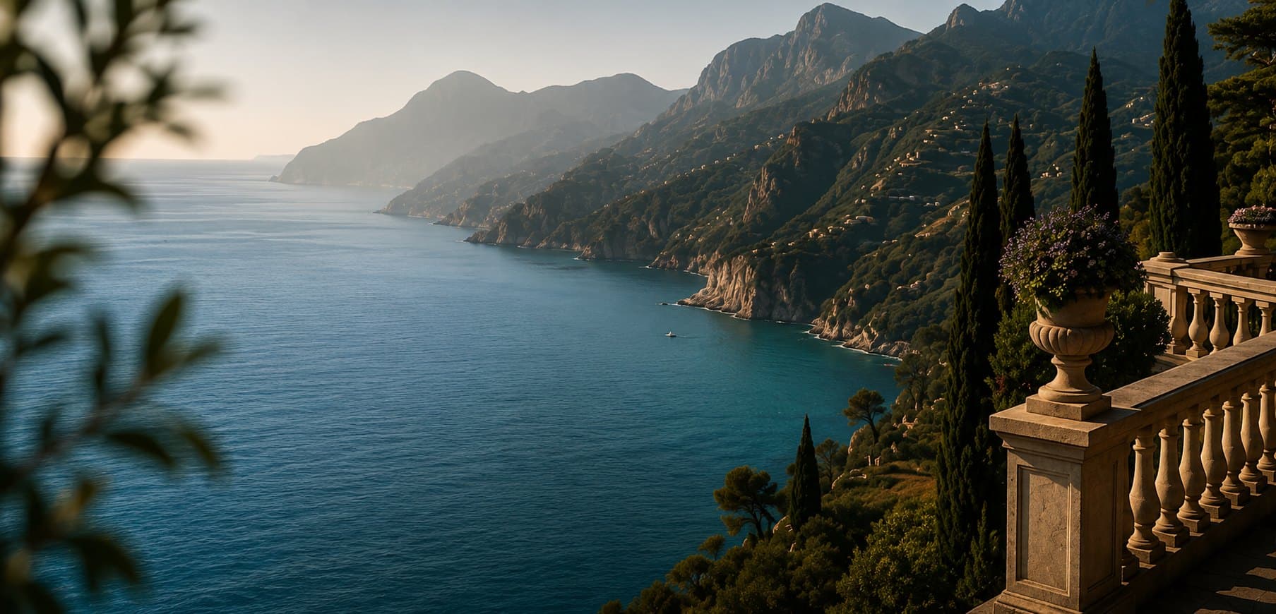 The Mediterranean coast at dusk