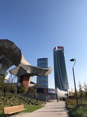 Modern towers rising beside Piazza Gae Aulenti in Milan.