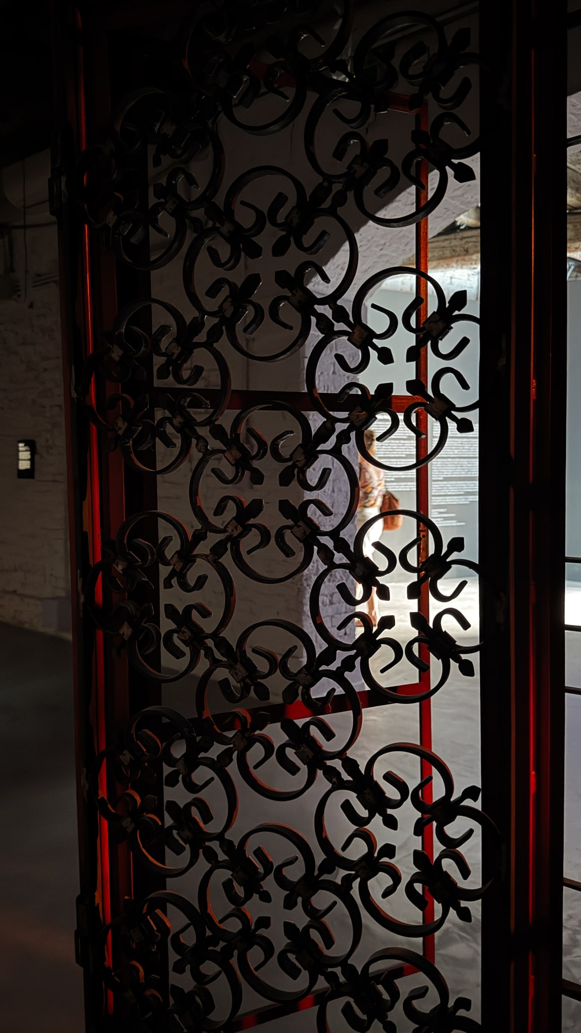 A view through ornamental ironwork.
