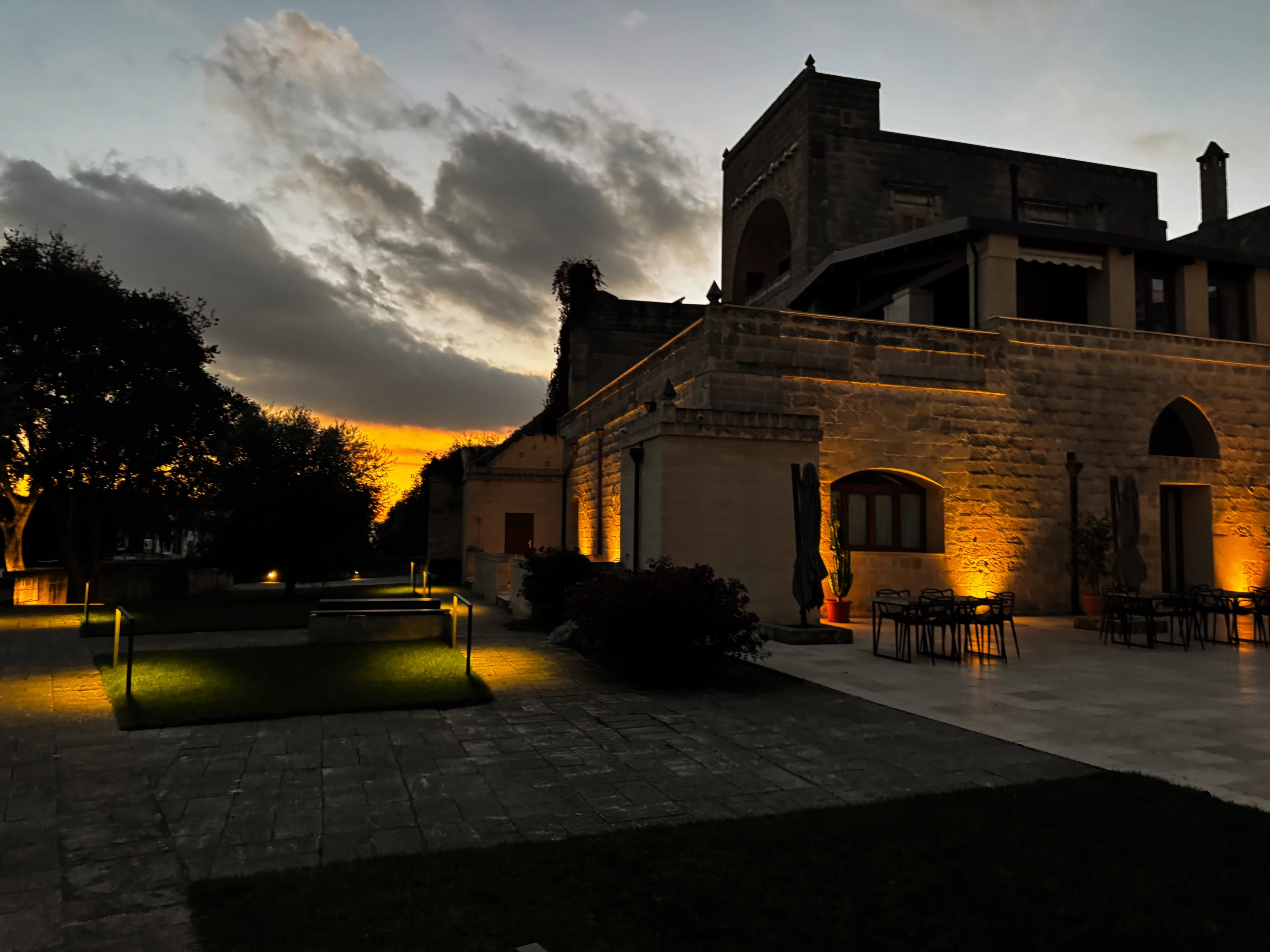 Historic Italian stone architecture at dusk