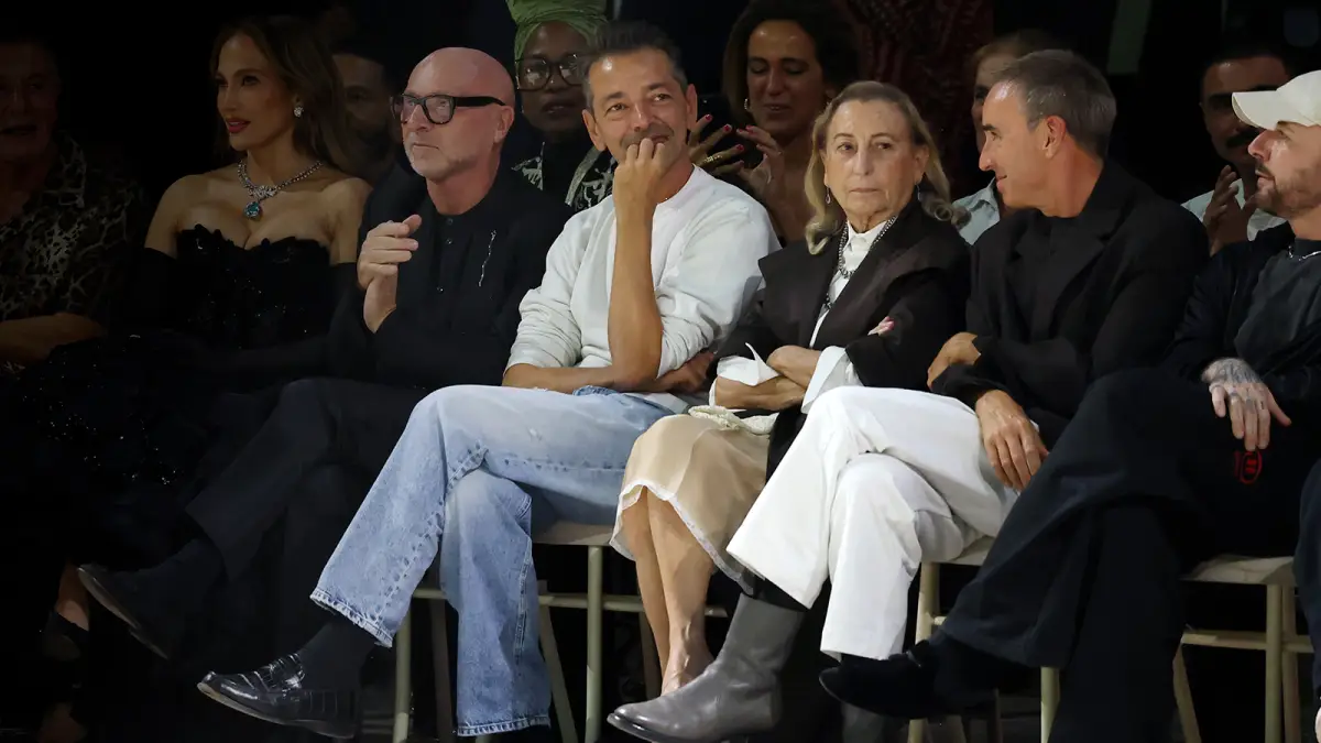 Miuccia Prada and Alessandro Michele watching Vogue World Milano from the front row.